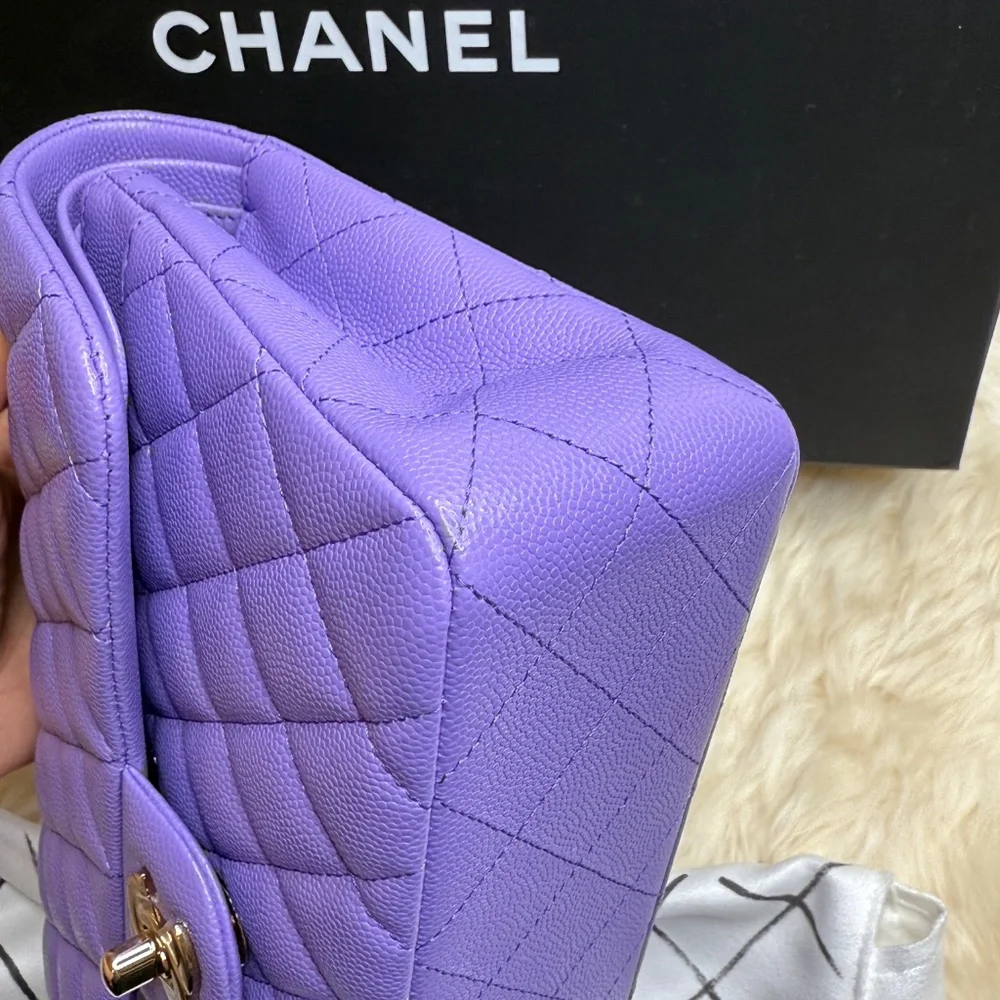 NEW Chanel 20S Lilac Caviar Small Classic Flap Bag Light Gold Hardware RARE